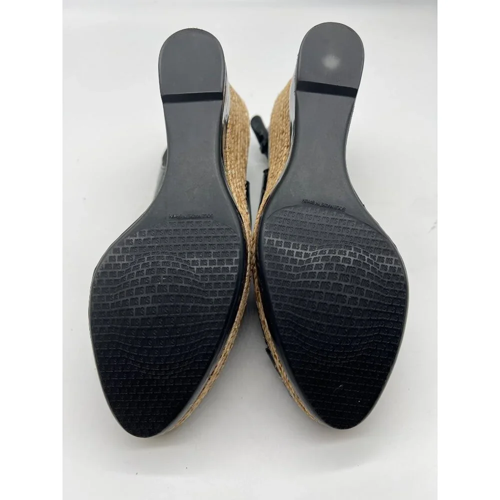 Stuart Weitzman Dolunch Patent Espadrille Wedge Sandal, Black Size 9